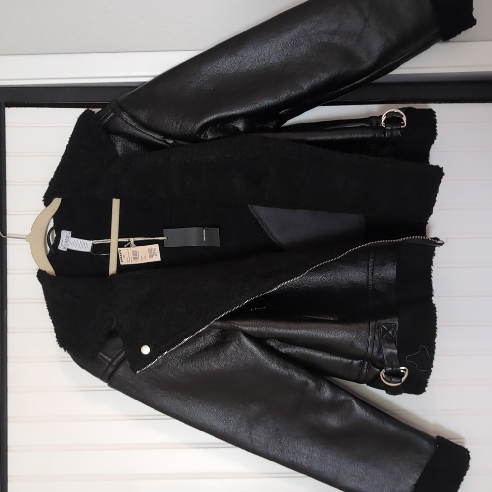 Sherpa lined faux leather moto jacket